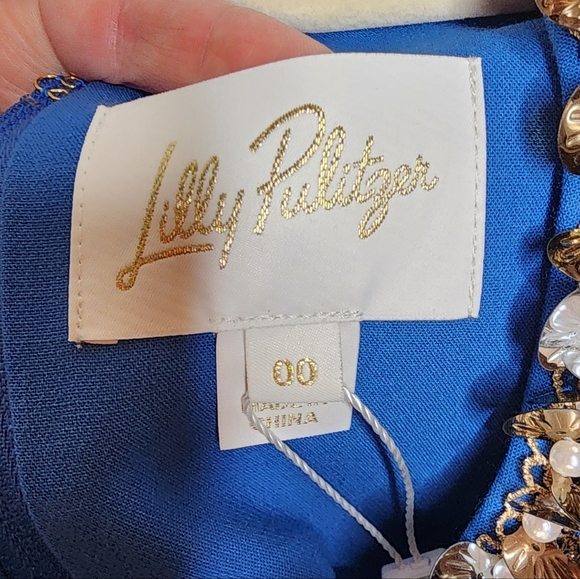 Lilly Pulitzer Barton Blue Edita Embellished Stretch Shift Dress 00 NWT - Picture 7 of 10